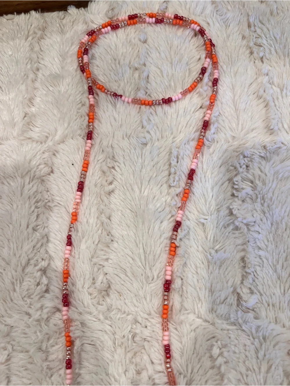 Pink & Orange Beaded handmade Necklace with Amber Drop Pendants